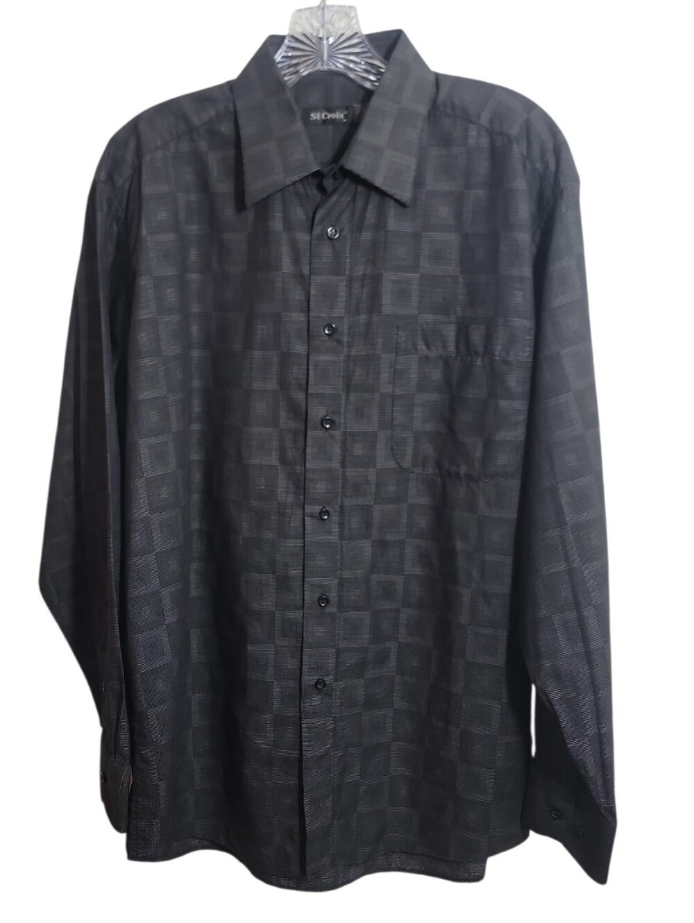 St. Croix men's medium black gray geometric print long-sleeve button down shirt